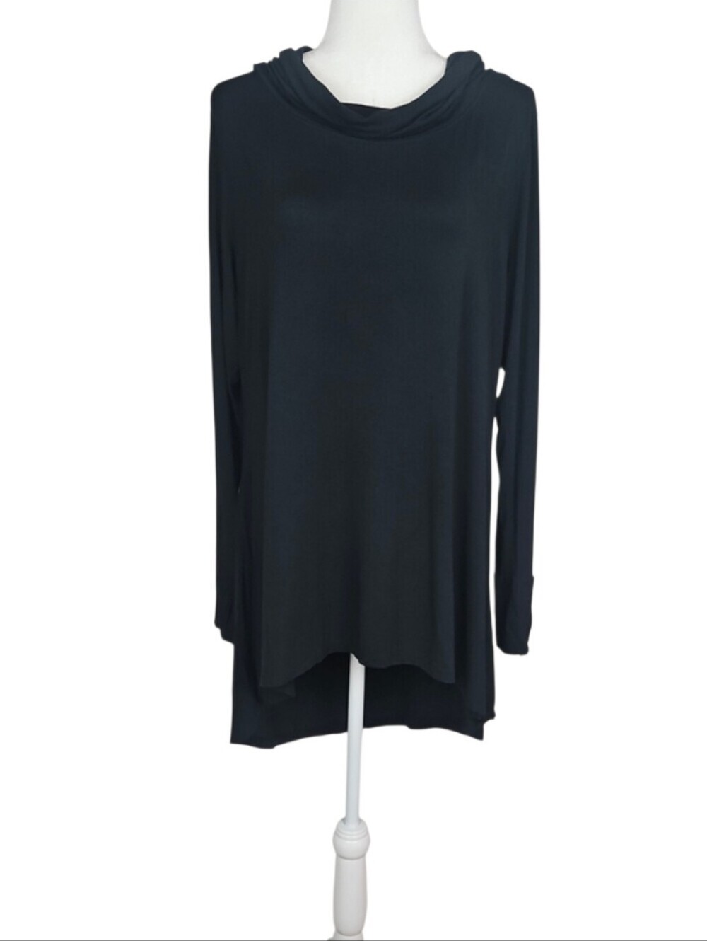 Cozy Cowl Neck Long Sleeve Tunic Top Black Thumbholes Fall Autumn Women's XL